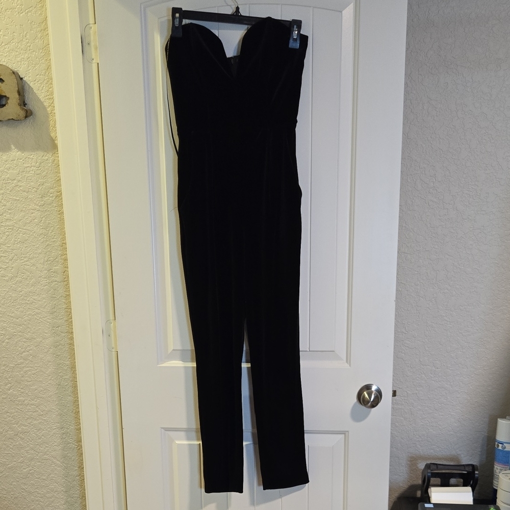 Amanda Uprichard Black Velvet Strapless Sweetheart Jumpsuit P Pockets Boning